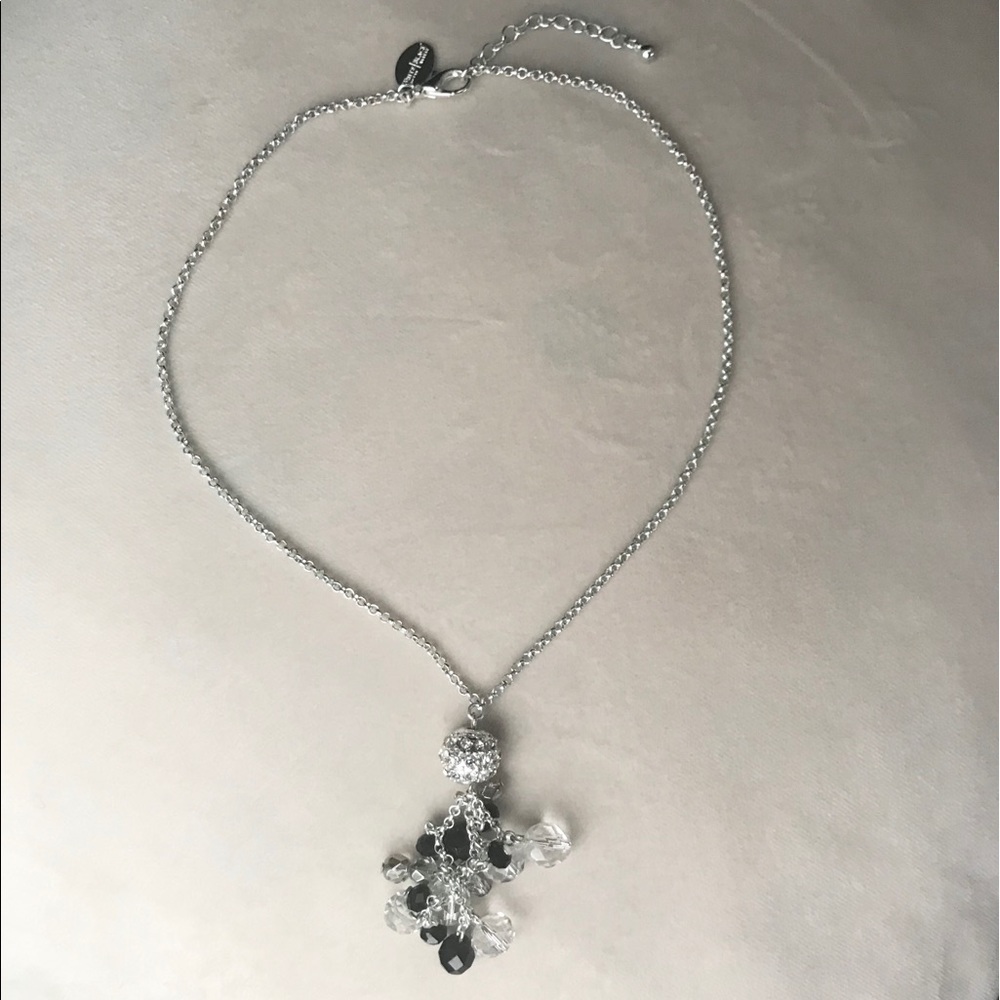 WHBM Silver Necklace Rhinestones Ball Black Clear